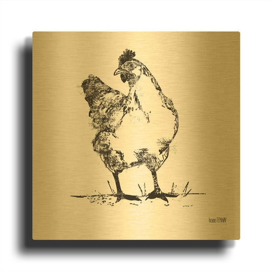 'Farmhouse Chicken' By House Fenway Gold Metal Wall Art