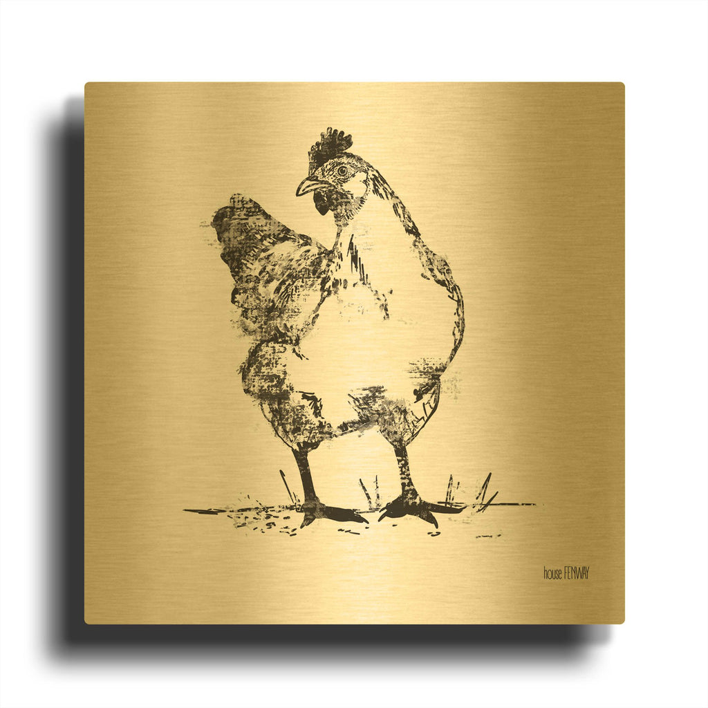 'Farmhouse Chicken' By House Fenway Gold Metal Wall Art