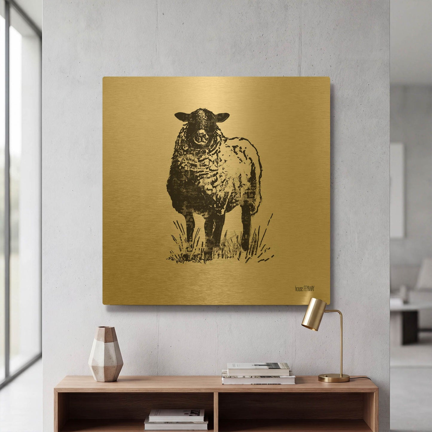 'Farmhouse Sheep' By House Fenway Gold Metal Wall Art