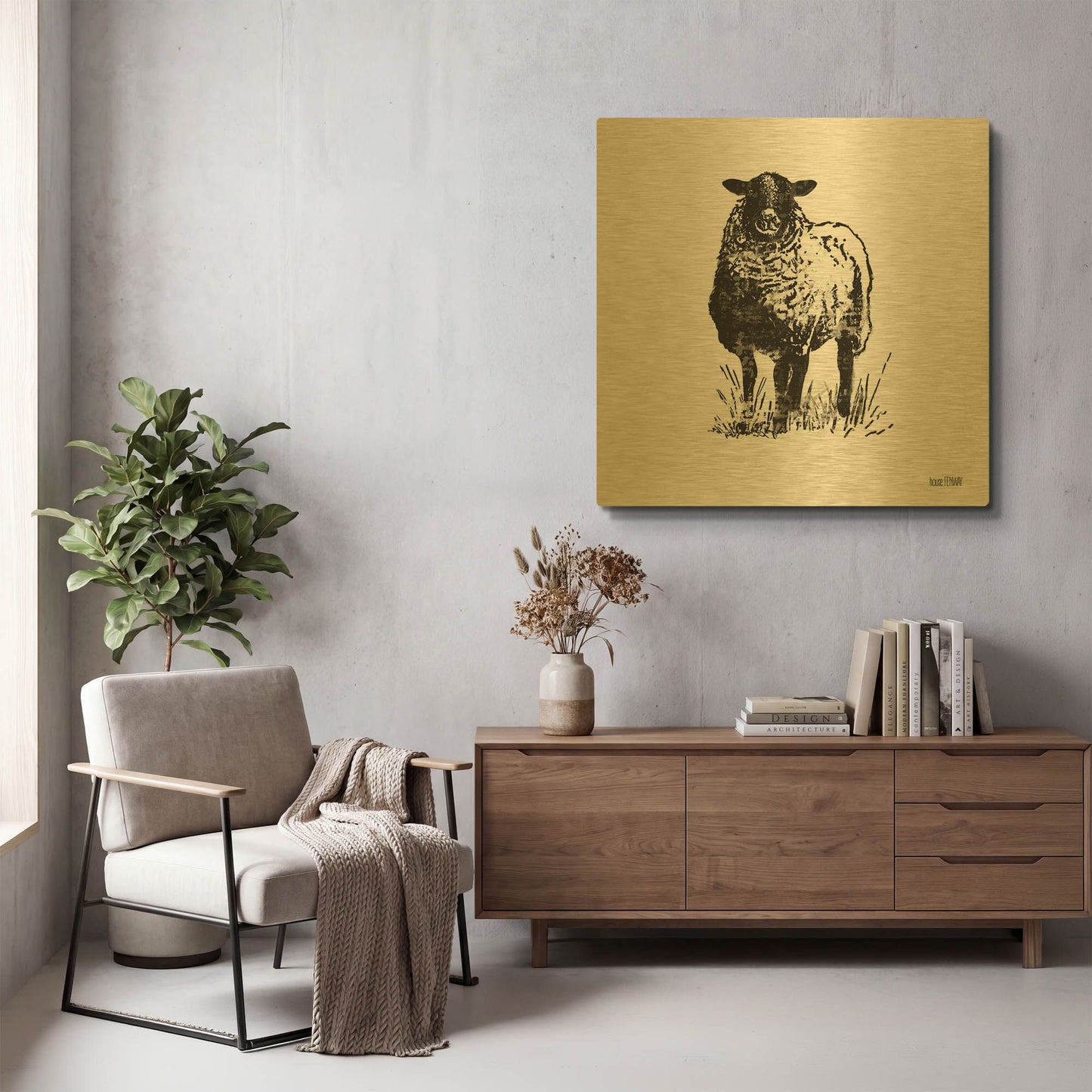 'Farmhouse Sheep' By House Fenway Gold Metal Wall Art