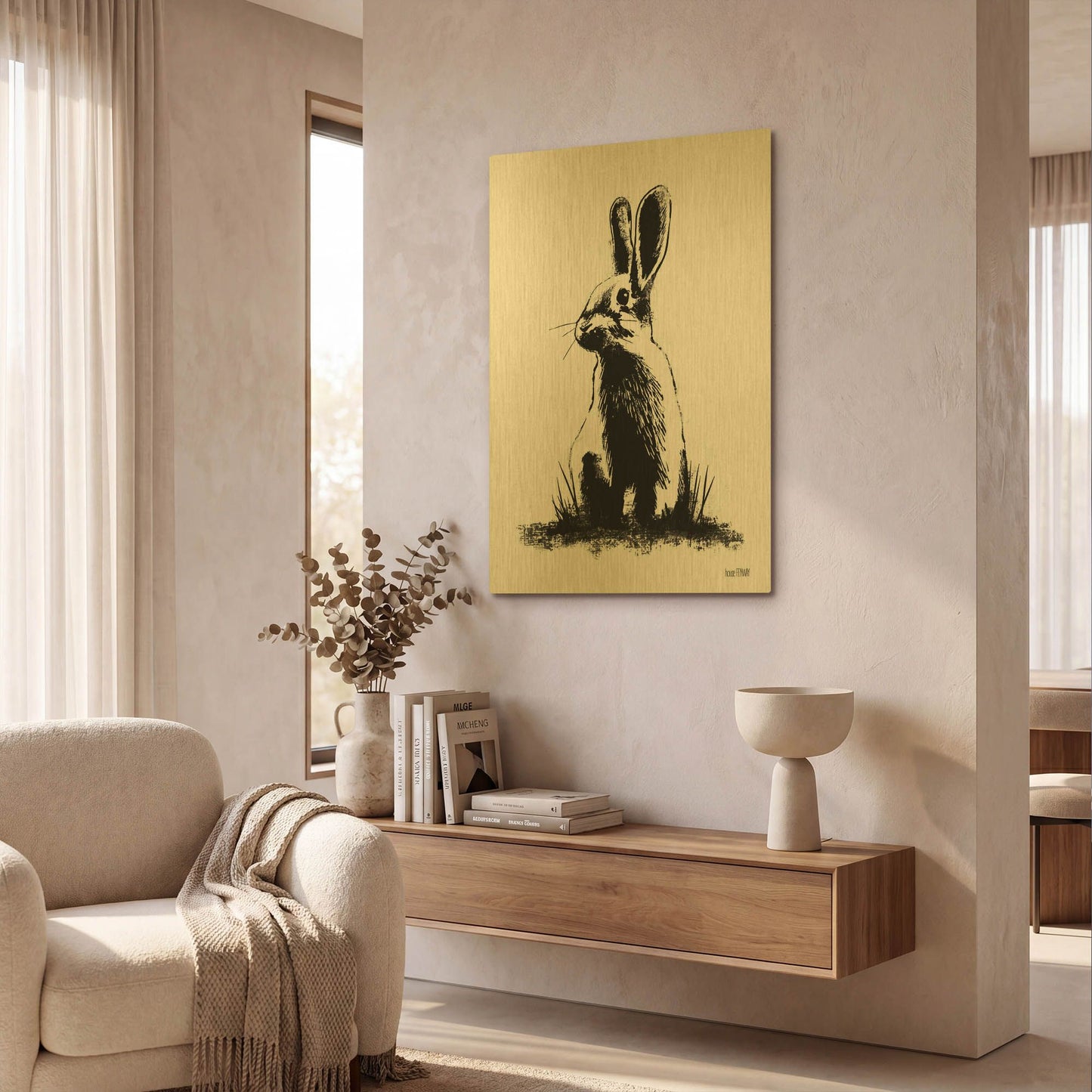 'Farmhouse Rabbit' By House Fenway Gold Metal Wall Art