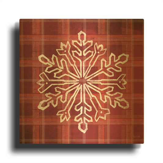 'Red Plaid Snowflakes' By House Fenway Gold Metal Wall Art
