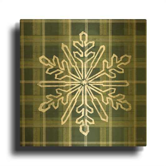 'Green Plaid Snowflakes' By House Fenway Gold Metal Wall Art
