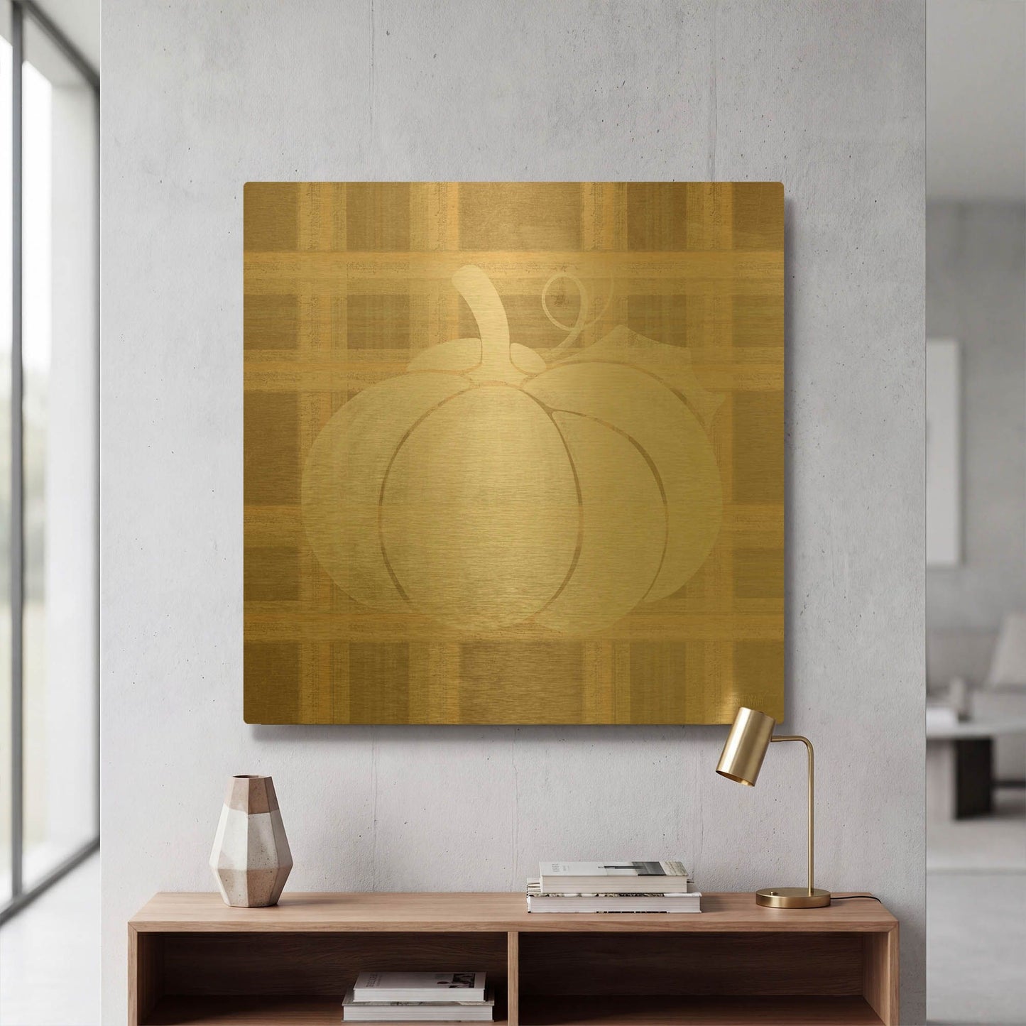 'Plaid Pumpkin I' By House Fenway Gold Metal Wall Art