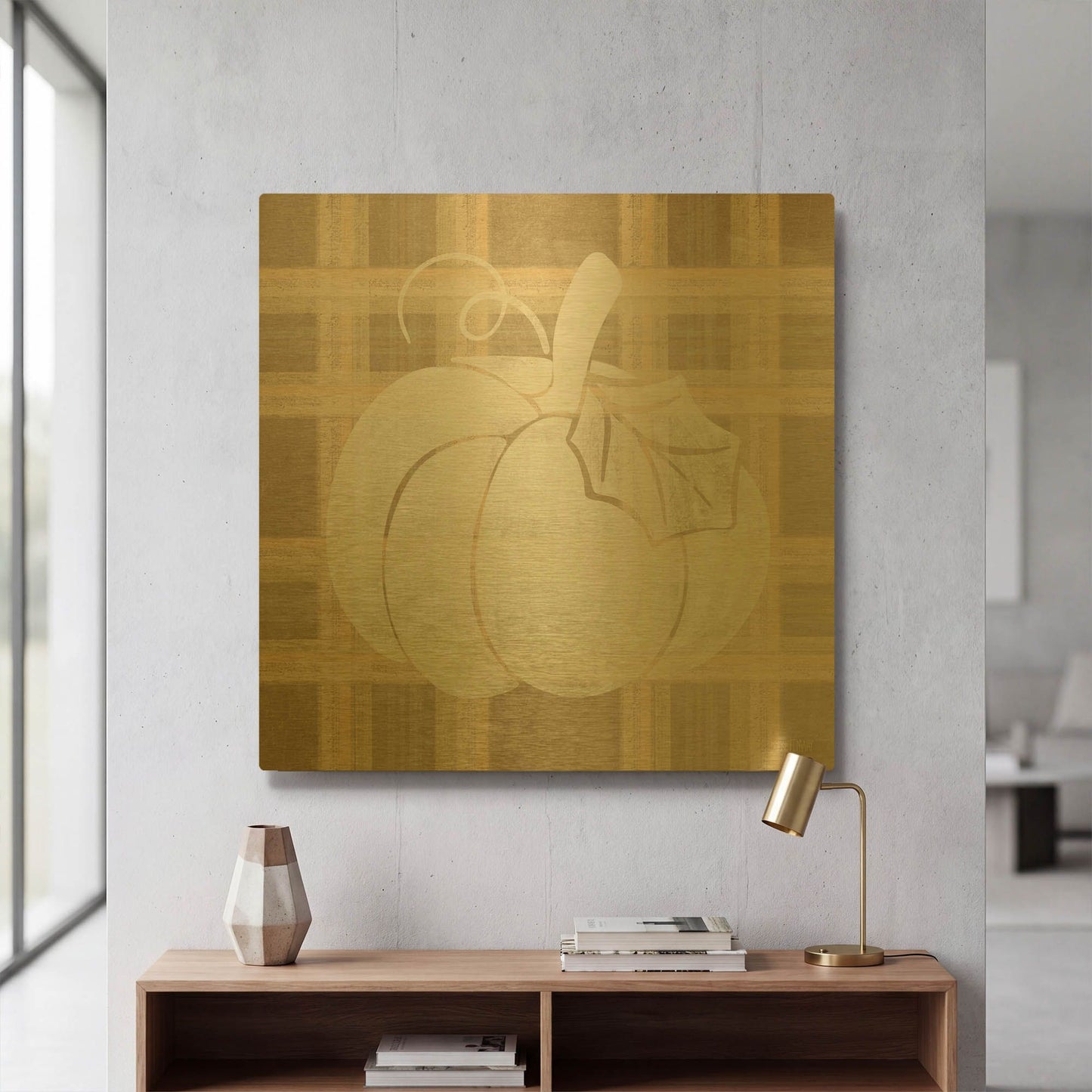 'Plaid Pumpkin II' By House Fenway Gold Metal Wall Art