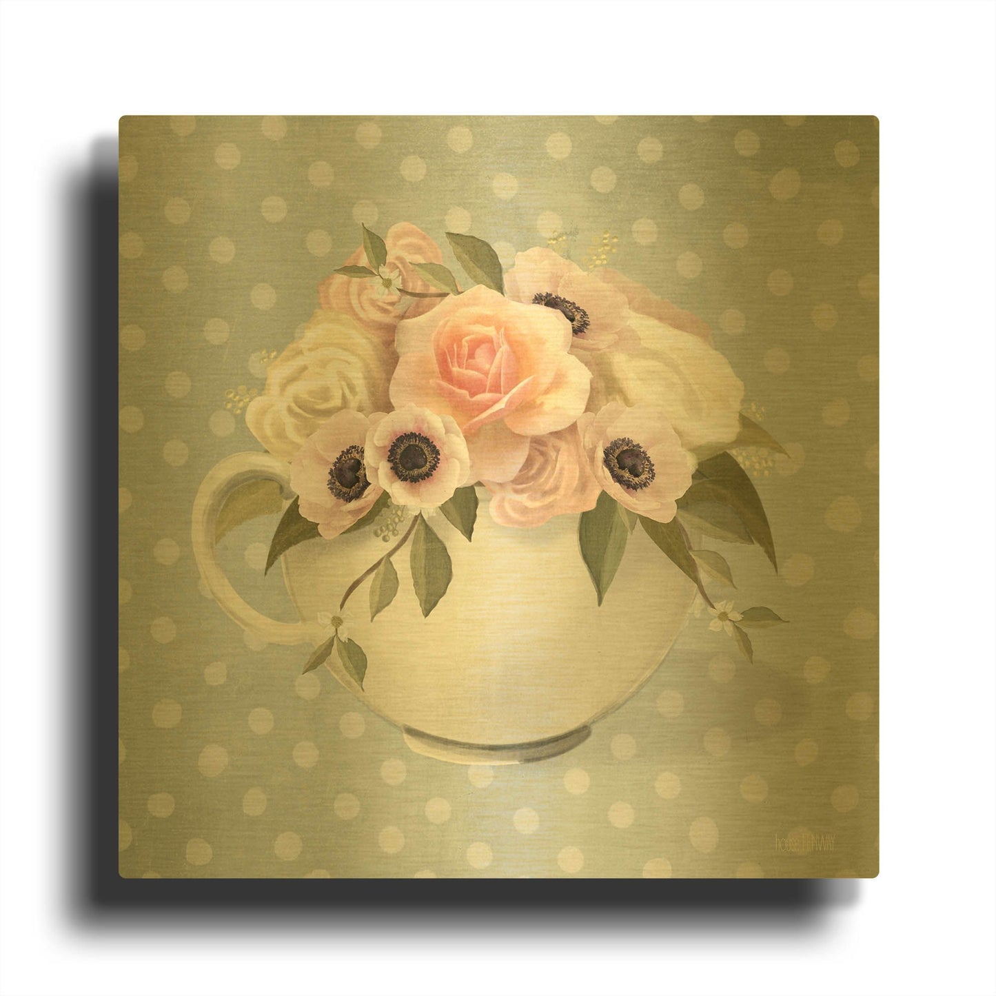 'Polka Dot Coffee-Anemone' By House Fenway Gold Metal Wall Art