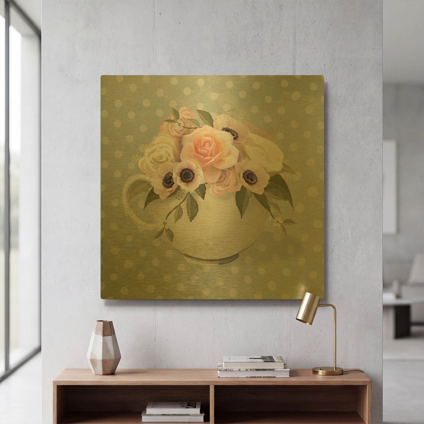 'Polka Dot Coffee-Anemone' By House Fenway Gold Metal Wall Art