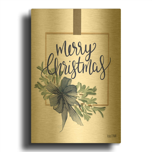 'Merry Christmas Mistletoe I' By House Fenway Gold Metal Wall Art