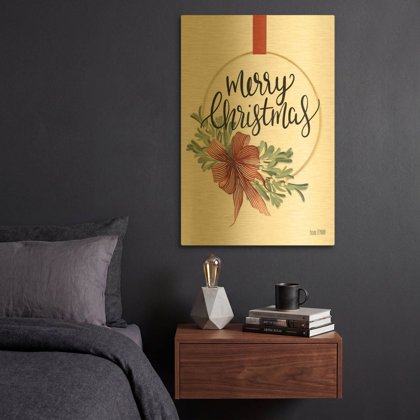 'Merry Christmas Mistletoe II' By House Fenway Gold Metal Wall Art