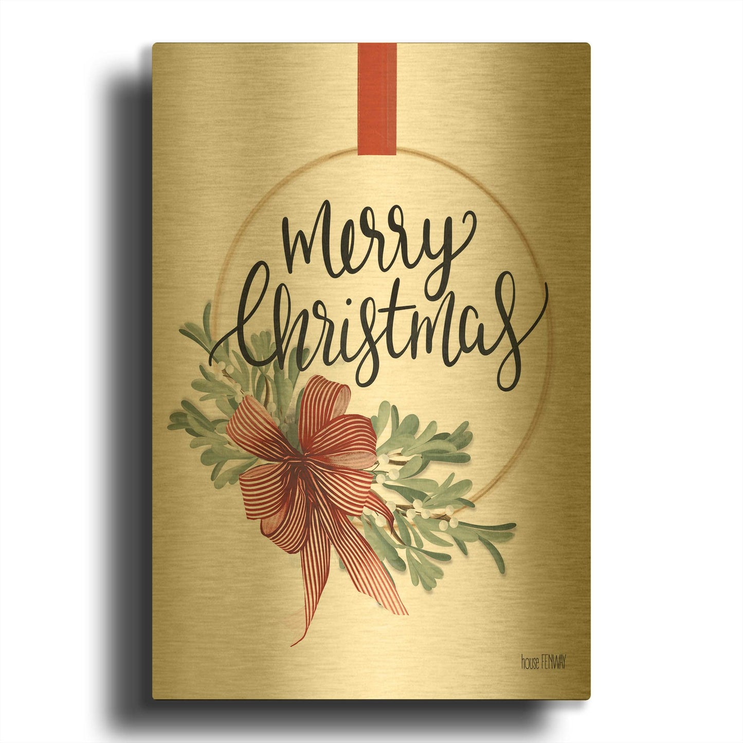 'Merry Christmas Mistletoe II' By House Fenway Gold Metal Wall Art