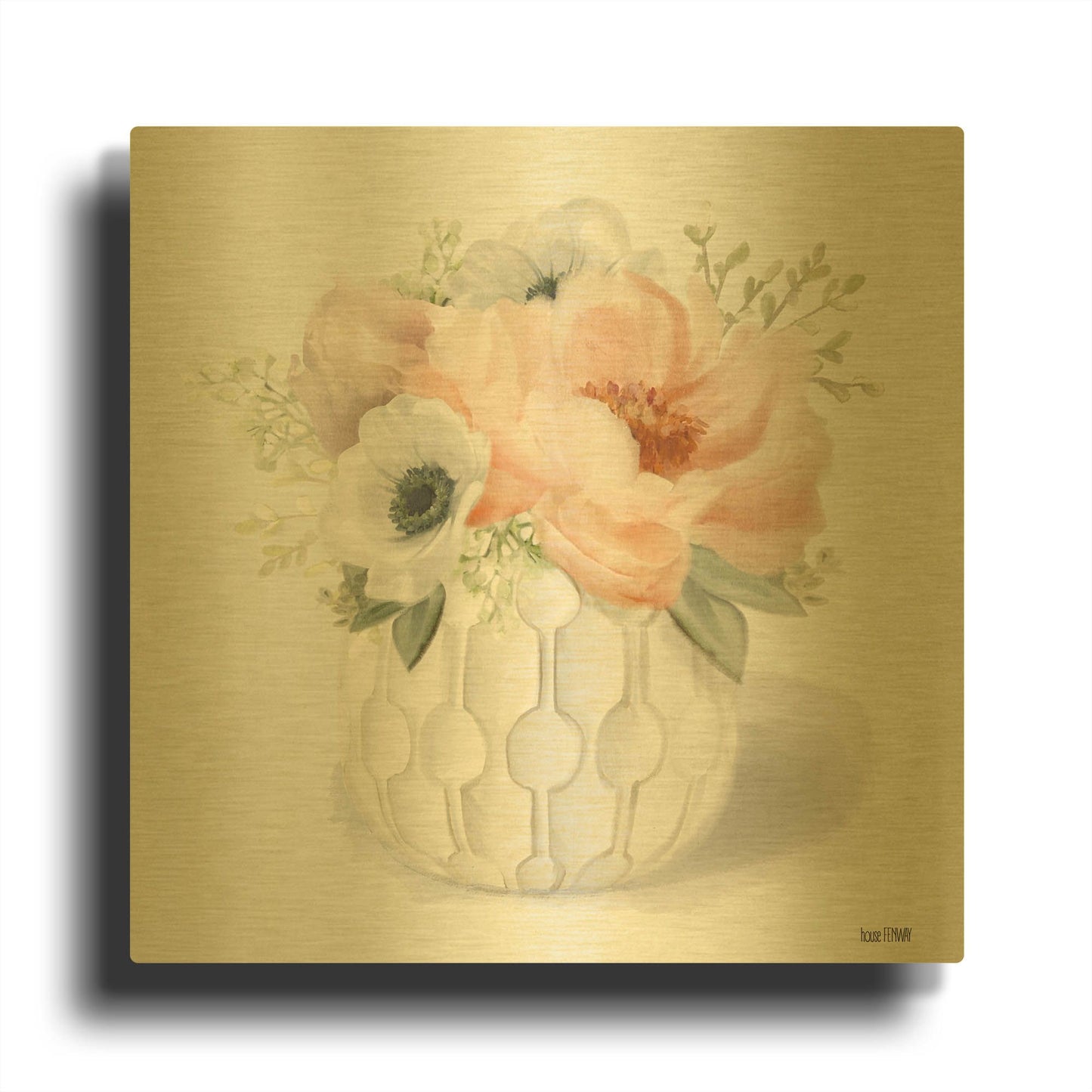 'Winter Anemones-Pink' By House Fenway Gold Metal Wall Art