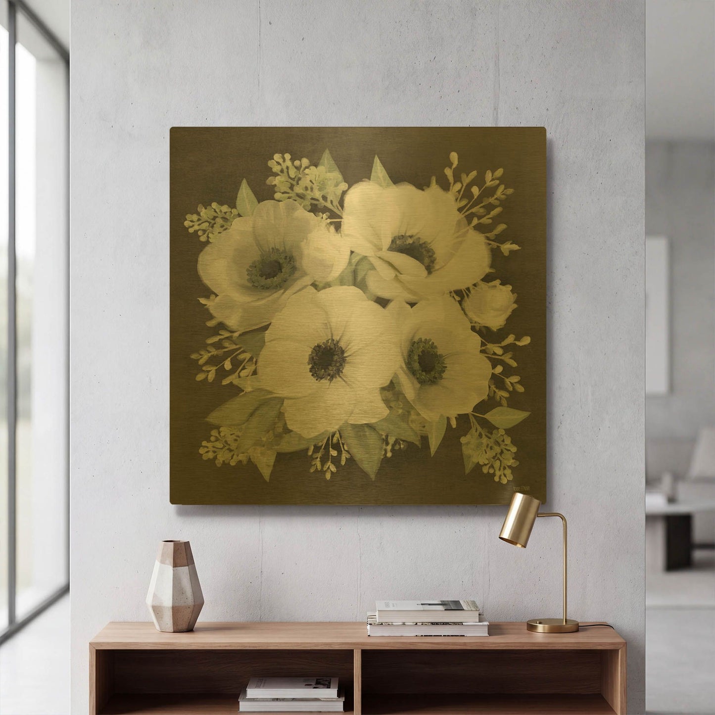 'Anemone Square I' By House Fenway Gold Metal Wall Art