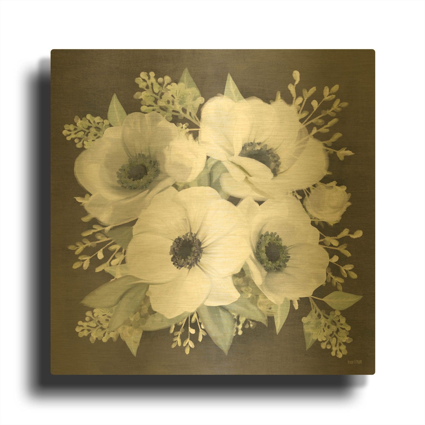 'Anemone Square I' By House Fenway Gold Metal Wall Art