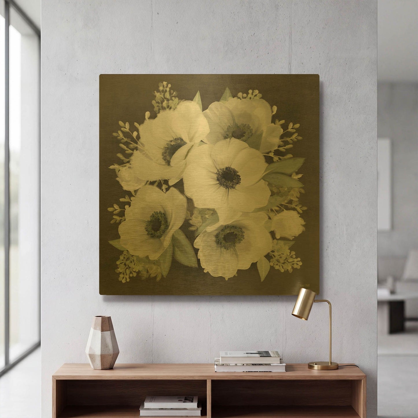 'Anemone Square II' By House Fenway Gold Metal Wall Art