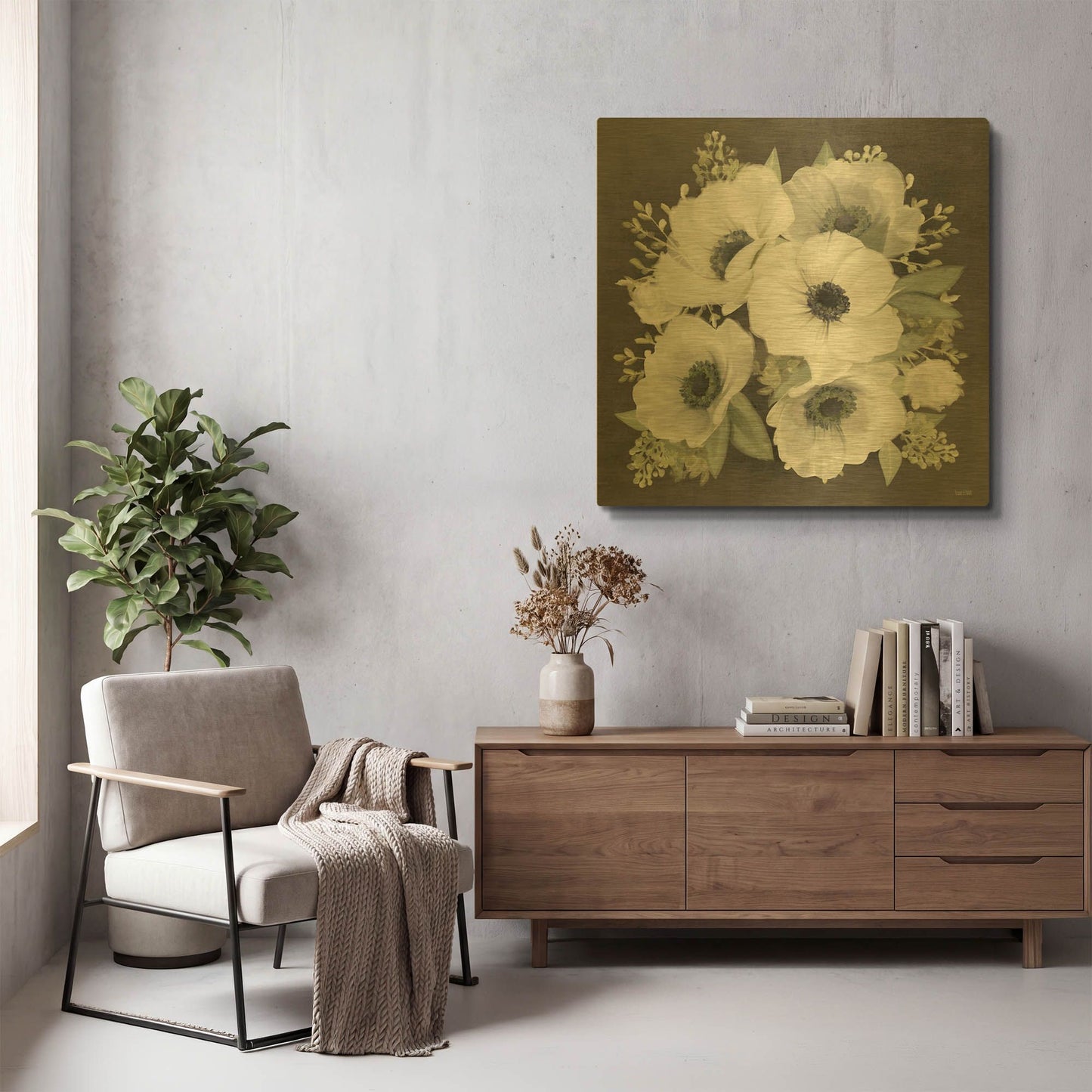 'Anemone Square II' By House Fenway Gold Metal Wall Art