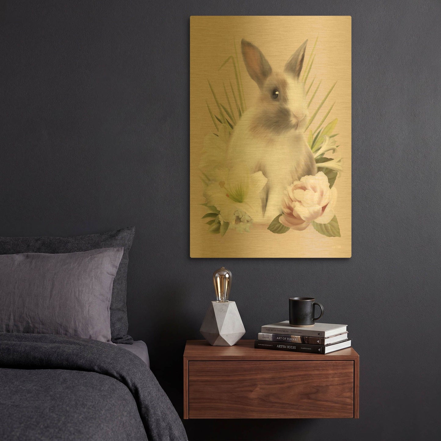 'Easter Bunny Floral' By House Fenway Gold Metal Wall Art