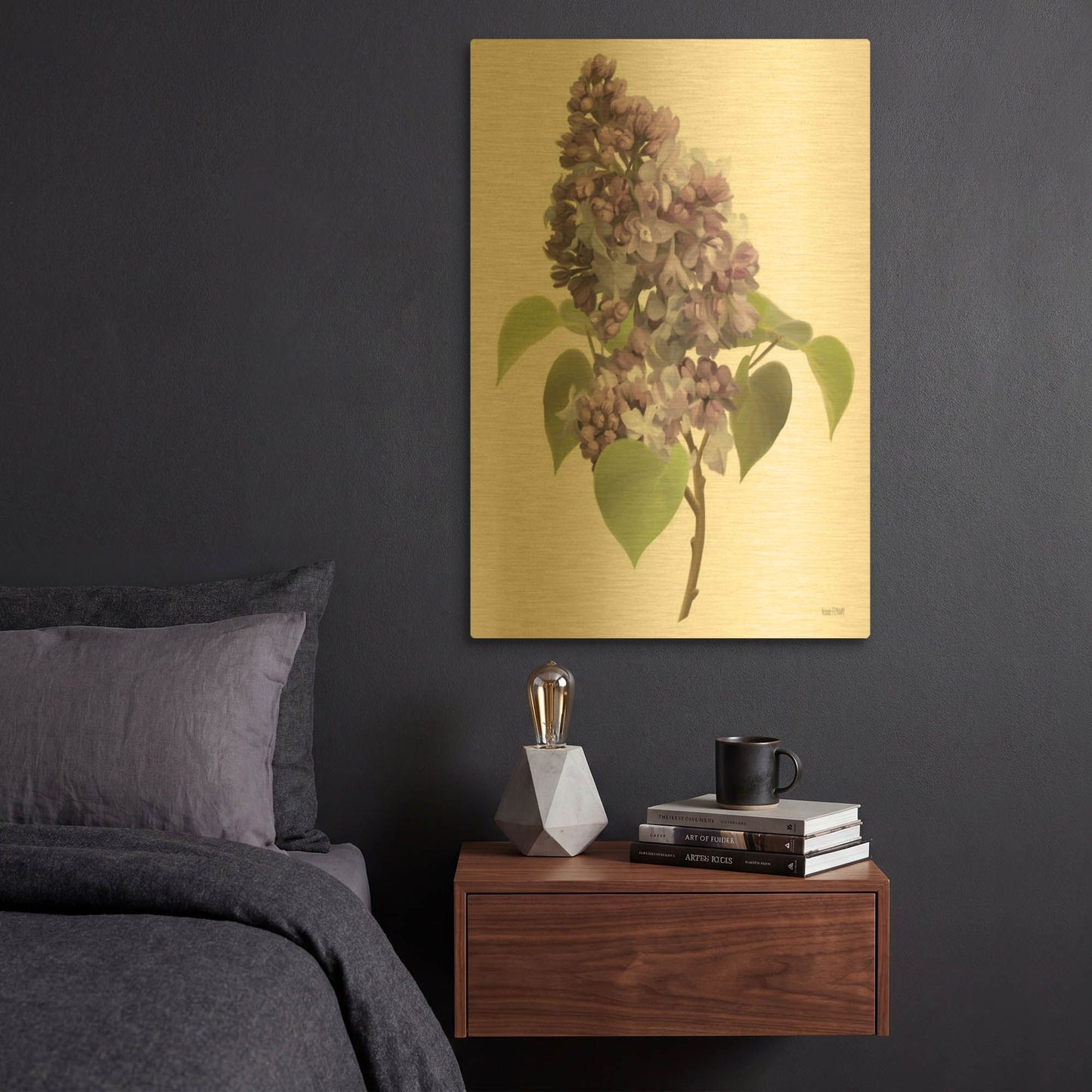 'Lilac Stem' By House Fenway Gold Metal Wall Art