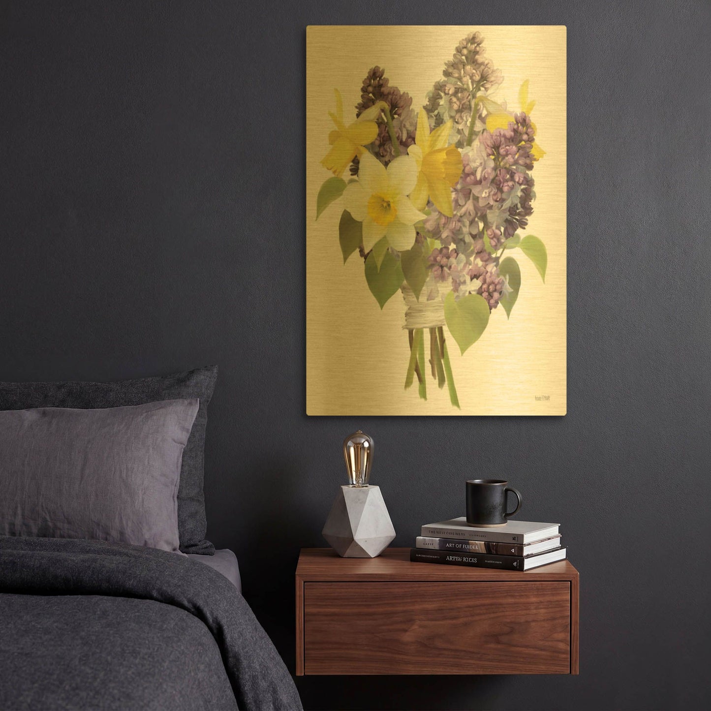 'Lilacs and Daffodils' By House Fenway Gold Metal Wall Art