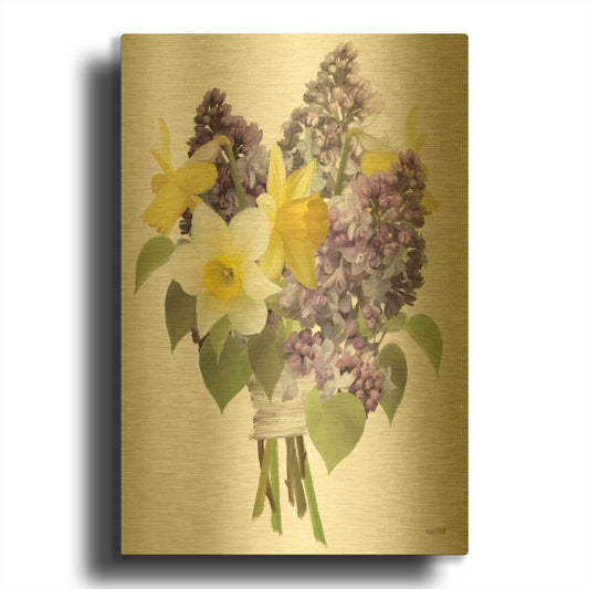 'Lilacs and Daffodils' By House Fenway Gold Metal Wall Art