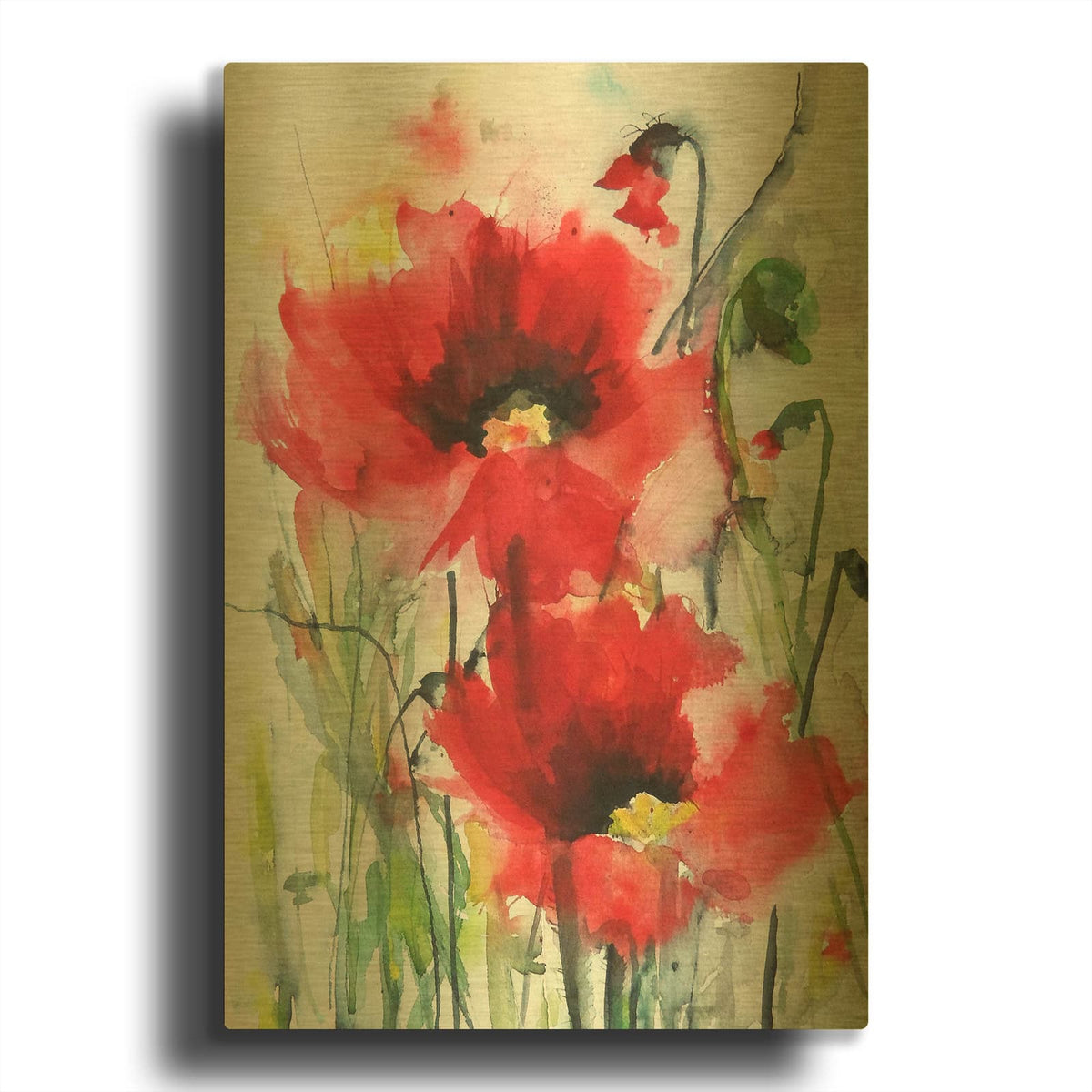'Red Poppies' By Karin J Gold Metal Wall Art