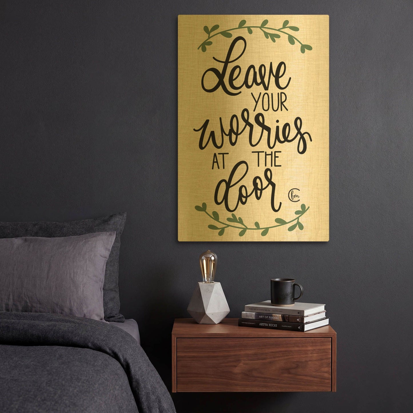 'Leave Your Worries at the Door' By Fearfully Made Gold Metal Wall Art