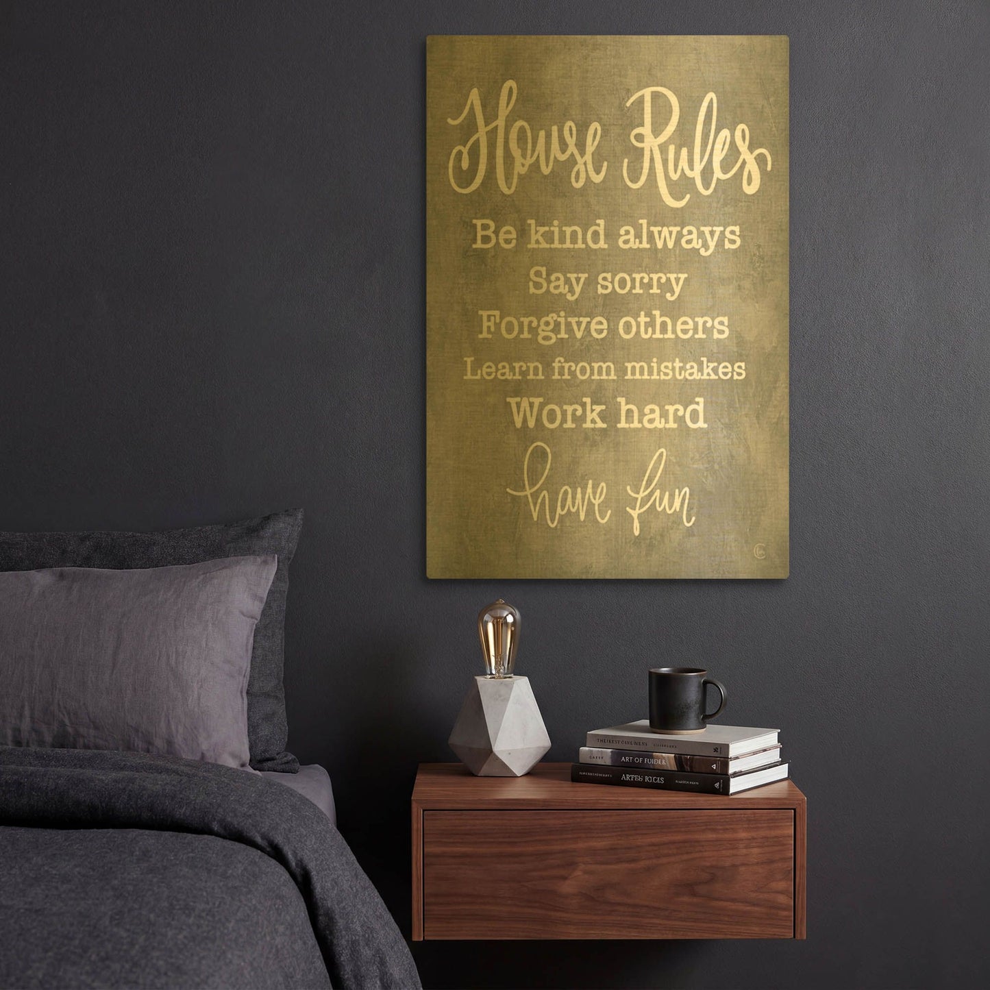'House Rules' By Fearfully Made Gold Metal Wall Art