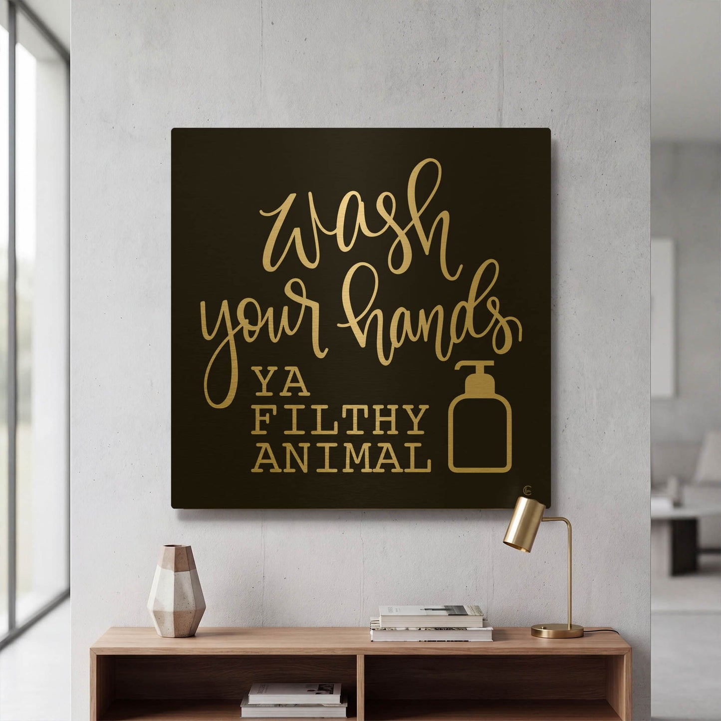 'Wash Your Hands' By Fearfully Made Gold Metal Wall Art