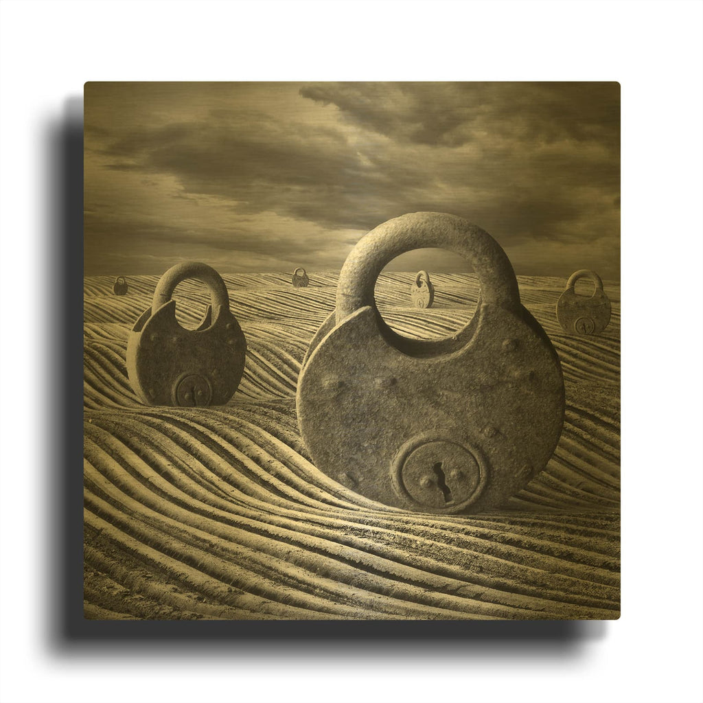 'Locked Landscape' By Dariusz Klimczak Gold Metal Wall Art