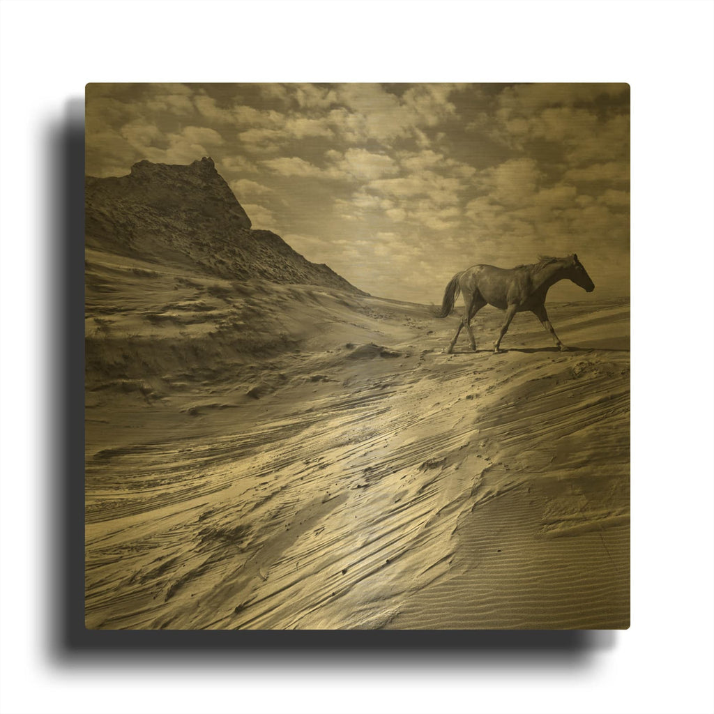 'Mustang Mountain' By Dariusz Klimczak Gold Metal Wall Art