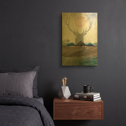 'Deer and Mountains 2' By Louis Duncan Gold Metal Wall Art