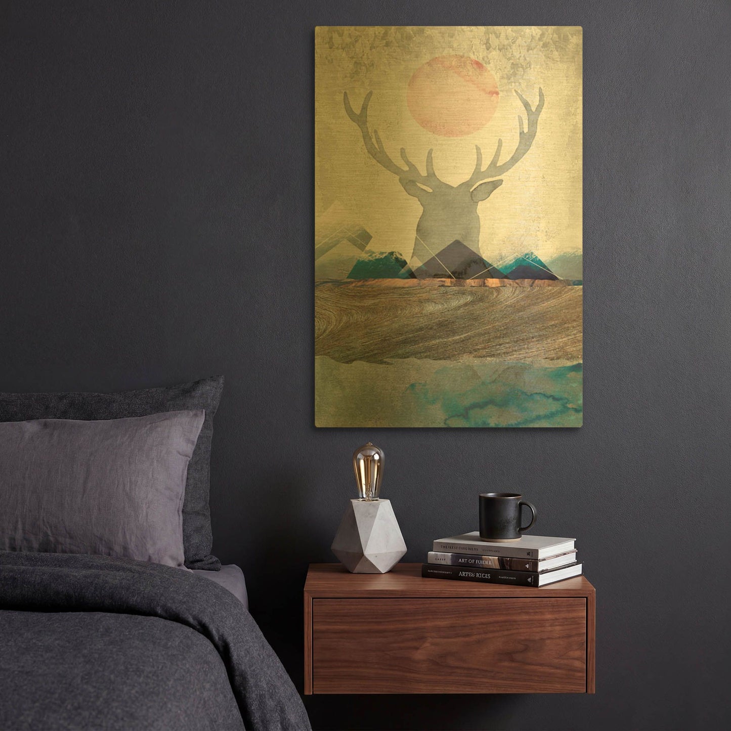 'Deer and Mountains 2' By Louis Duncan Gold Metal Wall Art