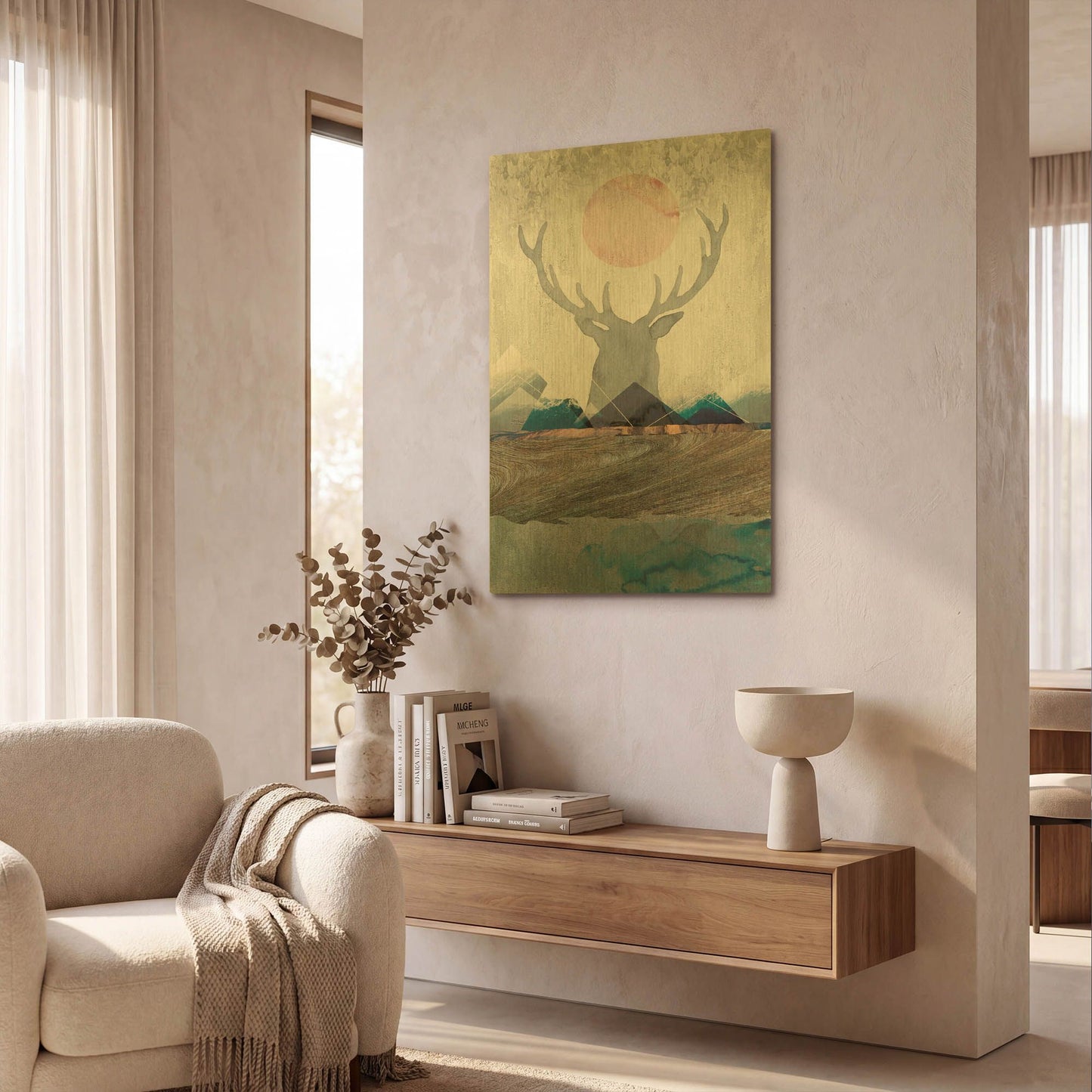 'Deer and Mountains 2' By Louis Duncan Gold Metal Wall Art