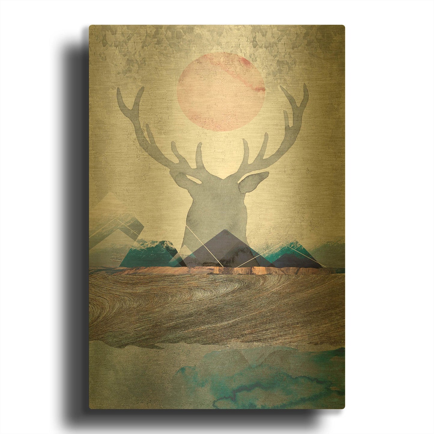 'Deer and Mountains 2' By Louis Duncan Gold Metal Wall Art