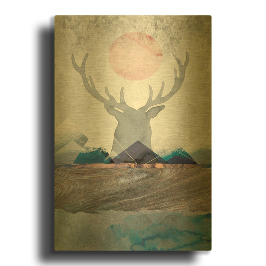 'Deer and Mountains 2' By Louis Duncan Gold Metal Wall Art