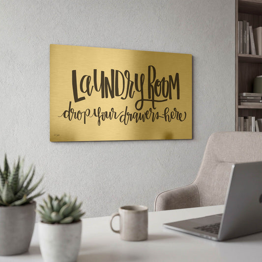 'Laundry Room Drop Your Drawers' By Jaxn Blvd Gold Metal Wall Art