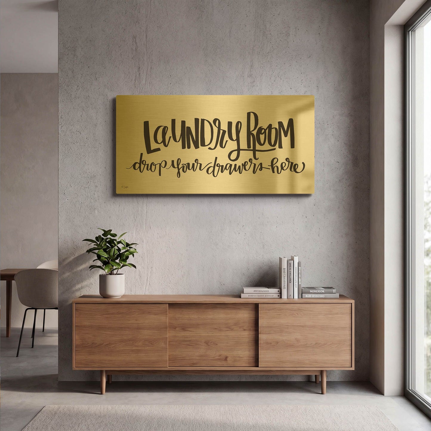 'Laundry Room Drop Your Drawers' By Jaxn Blvd Gold Metal Wall Art