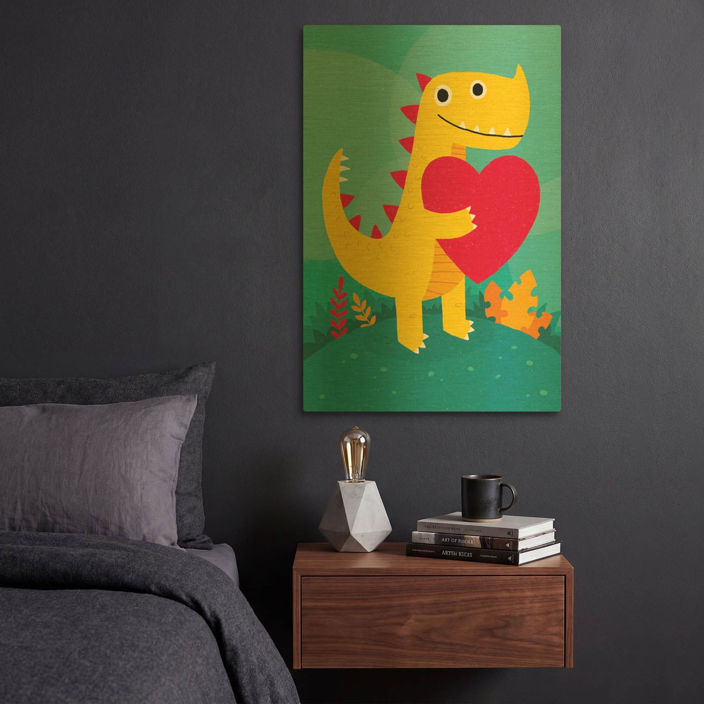 'Dino Love' By Michael Buxton Gold Metal Wall Art