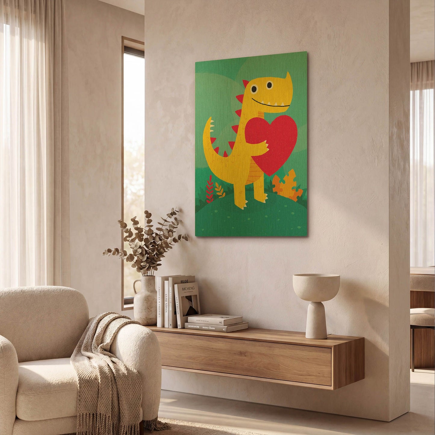 'Dino Love' By Michael Buxton Gold Metal Wall Art