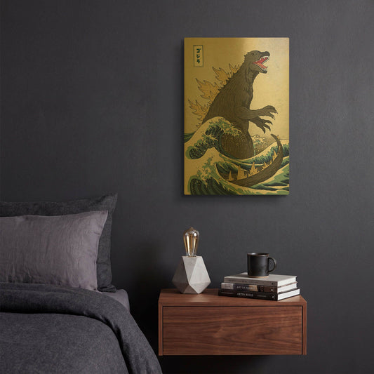 'The Great Monster off Kanagawa' By Michael Buxton Gold Metal Wall Art
