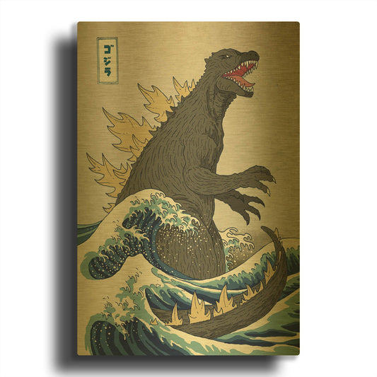 'The Great Monster off Kanagawa' By Michael Buxton Gold Metal Wall Art