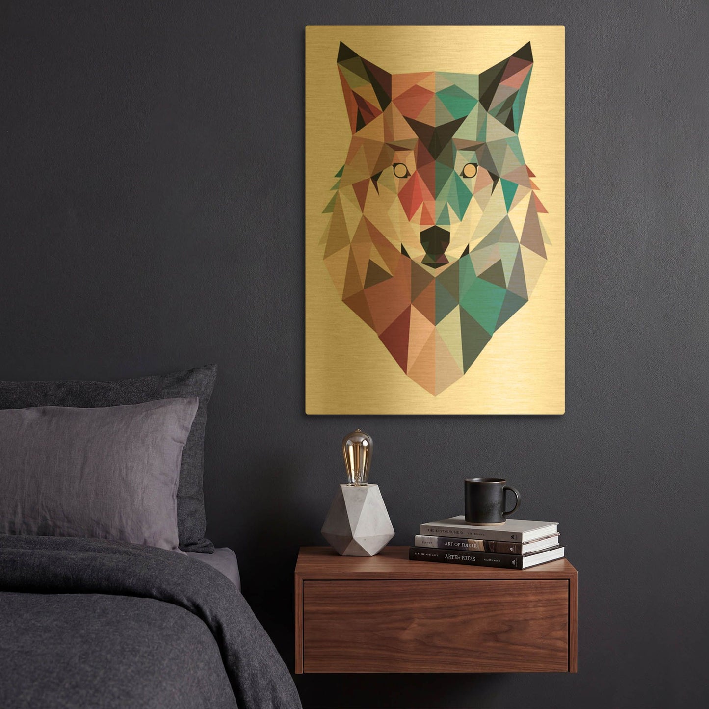 'Geo Wolf' By Michael Buxton Gold Metal Wall Art