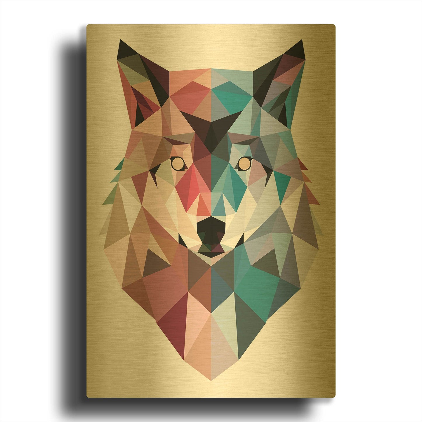 'Geo Wolf' By Michael Buxton Gold Metal Wall Art