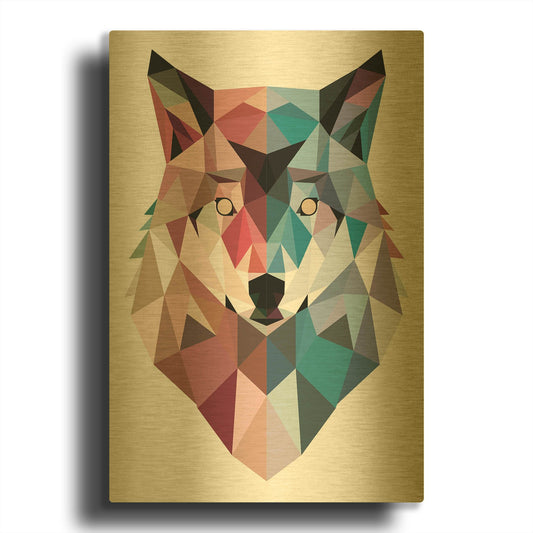 'Geo Wolf' By Michael Buxton Gold Metal Wall Art