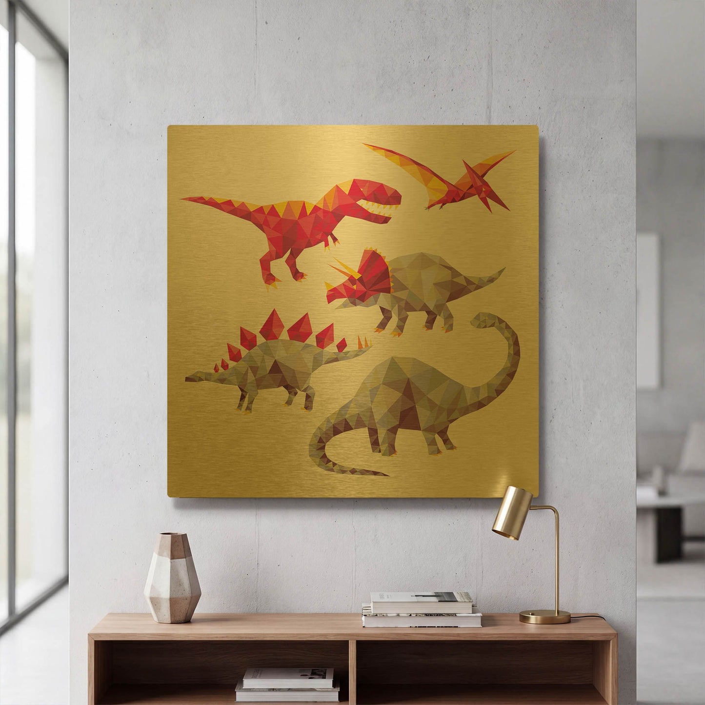 'Geo Saurs' By Michael Buxton Gold Metal Wall Art