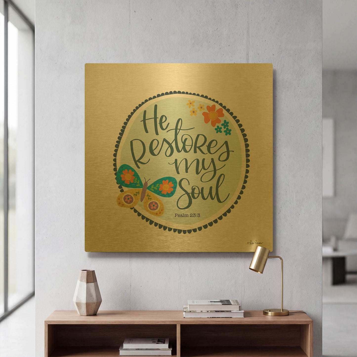 'He Restores My Soul' By Lisa Larson Gold Metal Wall Art