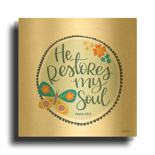 'He Restores My Soul' By Lisa Larson Gold Metal Wall Art