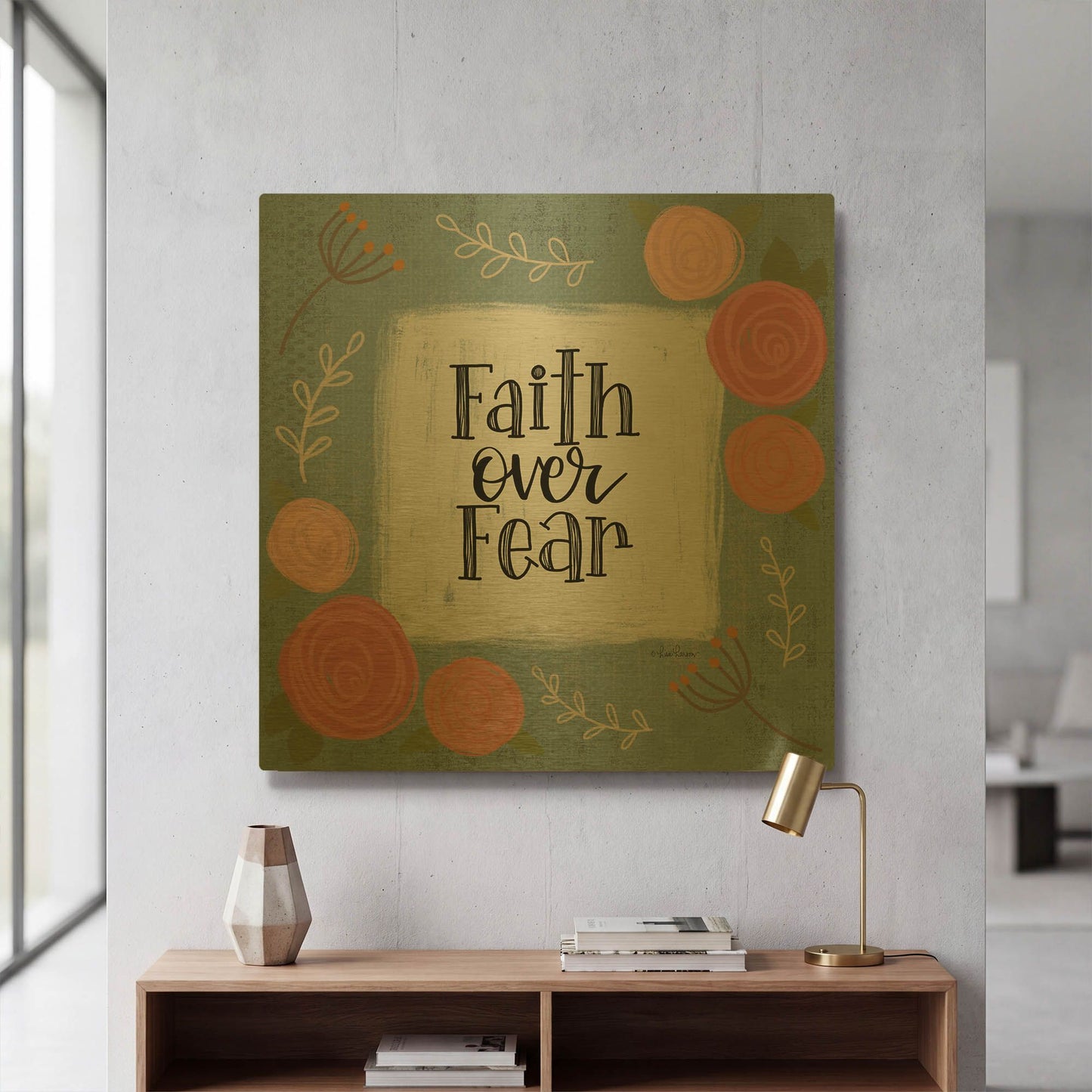 'Faith Over Fear' By Lisa Larson Gold Metal Wall Art