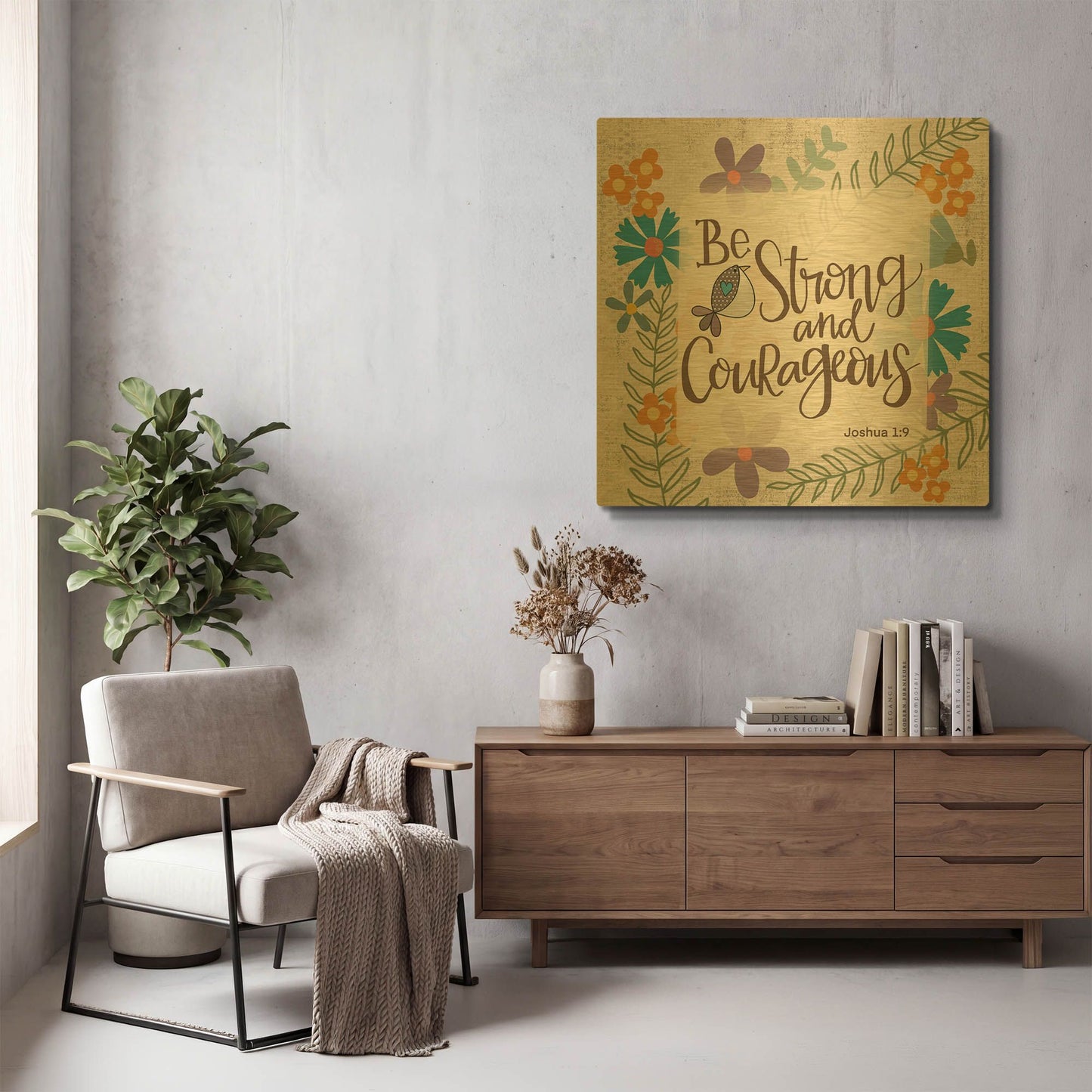 'Be Strong and Courageous' By Lisa Larson Gold Metal Wall Art