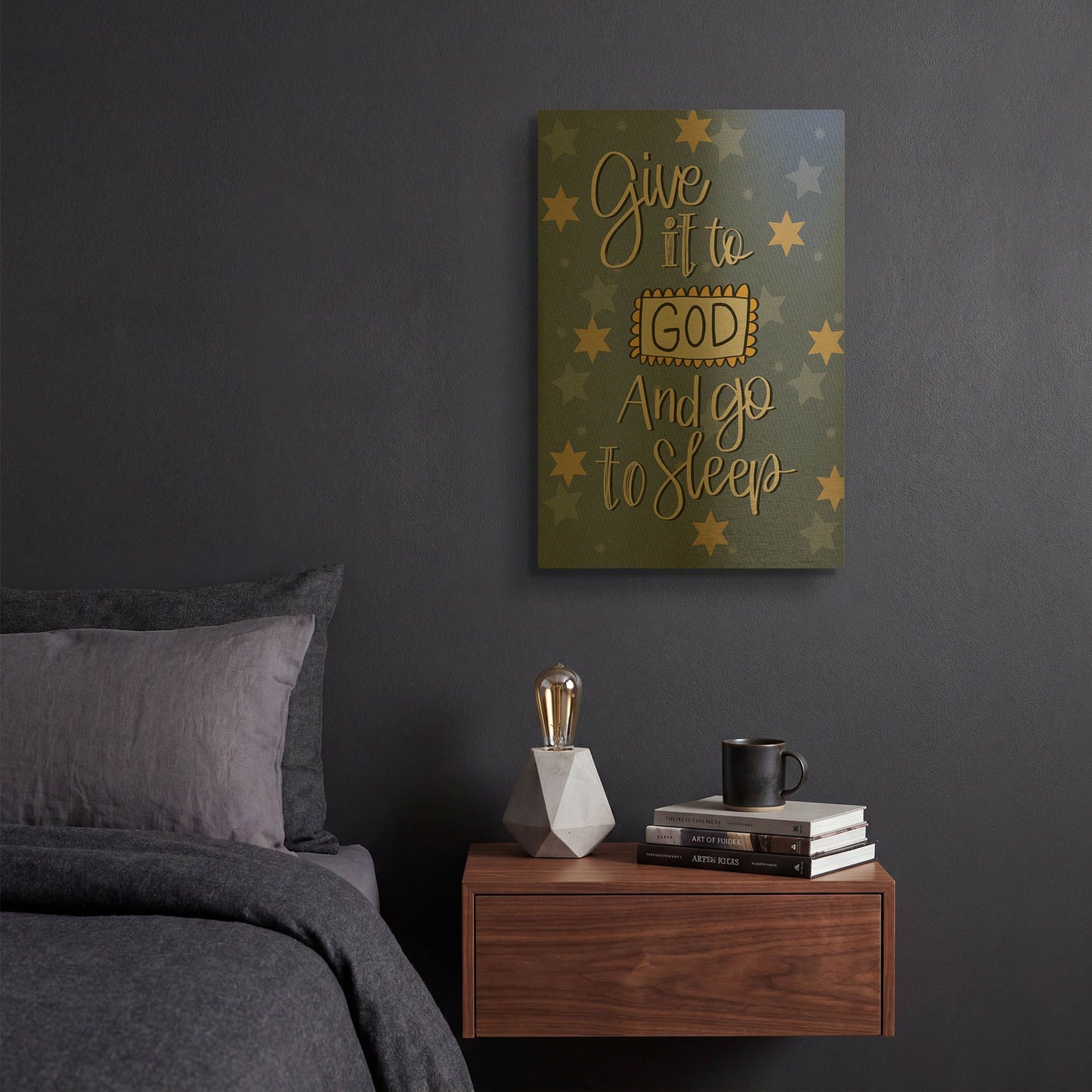 'Give It to God And Go to Sleep' By Lisa Larson Gold Metal Wall Art