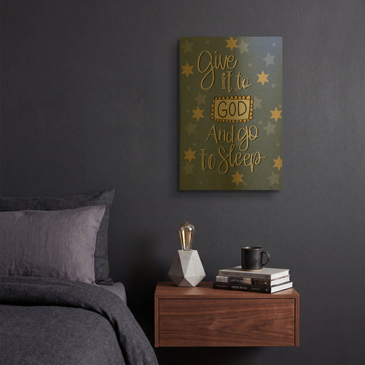 'Give It to God And Go to Sleep' By Lisa Larson Gold Metal Wall Art